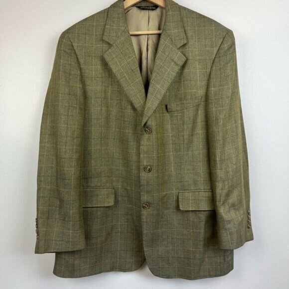 VTG Brooks Brothers Men’s 42 Regular Green Yellow Striped 100% Silk Suit Jacket - Picture 1 of 16